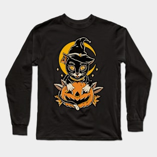 Halloween Cat Vintage Tattoo Long Sleeve T-Shirt